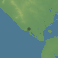 Shaded relief of the 60 km around Playas, drawn from the GMTED2010 grid