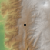 Shaded relief of the 60 km around San Miguel, drawn from the GMTED2010 grid