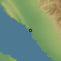 Shaded relief of the 57 km around El Tur, drawn from the GMTED2010 grid