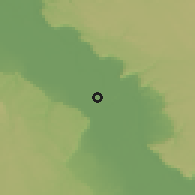Shaded relief of the 57 km around al-Kawṯar, drawn from the GMTED2010 grid