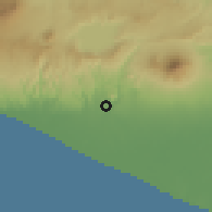 Shaded relief of the 60 km around El Rosario, drawn from the GMTED2010 grid