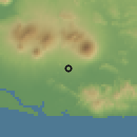 Shaded relief of the 60 km around El Tránsito, drawn from the GMTED2010 grid