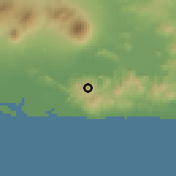 Shaded relief of the 60 km around Jucuarán, drawn from the GMTED2010 grid