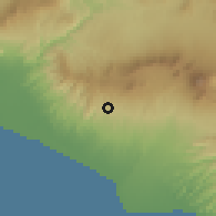 Shaded relief of the 59 km around Jujutla, drawn from the GMTED2010 grid