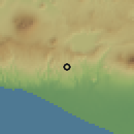Shaded relief of the 60 km around Olocuilta, drawn from the GMTED2010 grid
