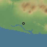 Shaded relief of the 60 km around Puerto El Triunfo, drawn from the GMTED2010 grid