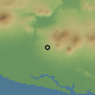 Shaded relief of the 60 km around San Agustín, drawn from the GMTED2010 grid
