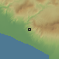 Shaded relief of the 59 km around San Francisco Menéndez, drawn from the GMTED2010 grid