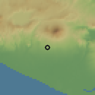 Shaded relief of the 60 km around San Juan Nomualco, drawn from the GMTED2010 grid