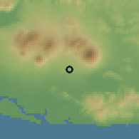 Shaded relief of the 60 km around San Rafael, drawn from the GMTED2010 grid