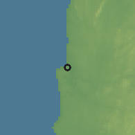 Shaded relief of the 60 km around Rio Campo, drawn from the GMTED2010 grid