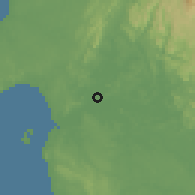 Shaded relief of the 60 km around Cogo, drawn from the GMTED2010 grid