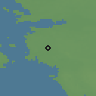 Shaded relief of the 46 km around Kōmsi, drawn from the GMTED2010 grid