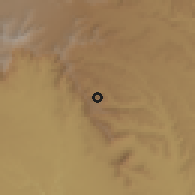 Shaded relief of the 60 km around Bele, drawn from the GMTED2010 grid