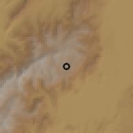Shaded relief of the 60 km around Ch'ench'a, drawn from the GMTED2010 grid