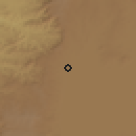 Shaded relief of the 60 km around Delgi, drawn from the GMTED2010 grid