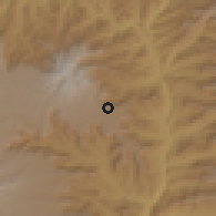 Shaded relief of the 60 km around Dibo, drawn from the GMTED2010 grid