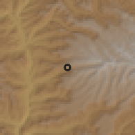Shaded relief of the 60 km around Ajebar, drawn from the GMTED2010 grid