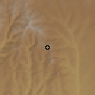 Shaded relief of the 60 km around Girawa, drawn from the GMTED2010 grid