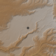 Shaded relief of the 60 km around Gomenge, drawn from the GMTED2010 grid