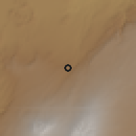 Shaded relief of the 60 km around Huruta, drawn from the GMTED2010 grid