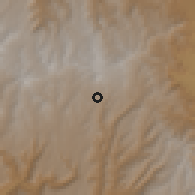 Shaded relief of the 60 km around Kabe, drawn from the GMTED2010 grid
