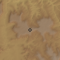 Shaded relief of the 60 km around Kachise, drawn from the GMTED2010 grid