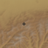 Shaded relief of the 60 km around Karamile, drawn from the GMTED2010 grid