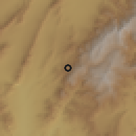 Shaded relief of the 60 km around Kemba, drawn from the GMTED2010 grid