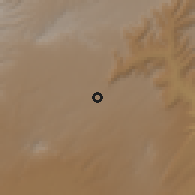 Shaded relief of the 60 km around Kersa, drawn from the GMTED2010 grid
