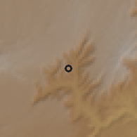 Shaded relief of the 60 km around Koremash, drawn from the GMTED2010 grid