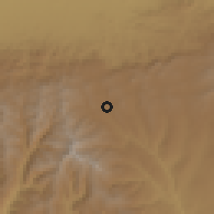 Shaded relief of the 60 km around Lange, drawn from the GMTED2010 grid