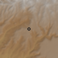 Shaded relief of the 60 km around Liguama, drawn from the GMTED2010 grid