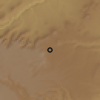 Shaded relief of the 60 km around Megala Jara, drawn from the GMTED2010 grid