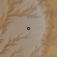 Shaded relief of the 60 km around Mehal Meda, drawn from the GMTED2010 grid