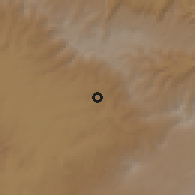 Shaded relief of the 60 km around Meti, drawn from the GMTED2010 grid