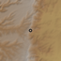 Shaded relief of the 60 km around Mezezo, drawn from the GMTED2010 grid