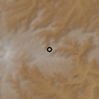 Shaded relief of the 60 km around Nefas Mewcha, drawn from the GMTED2010 grid