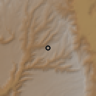 Shaded relief of the 60 km around Rabel, drawn from the GMTED2010 grid