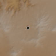 Shaded relief of the 60 km around Sekela, drawn from the GMTED2010 grid