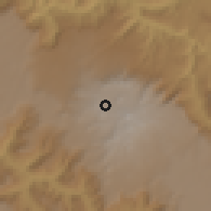 Shaded relief of the 60 km around Ano, drawn from the GMTED2010 grid