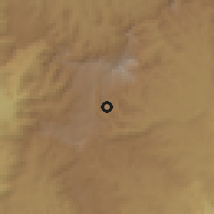 Shaded relief of the 60 km around Tejo, drawn from the GMTED2010 grid