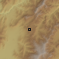 Shaded relief of the 60 km around Tocha, drawn from the GMTED2010 grid