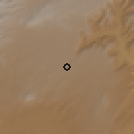 Shaded relief of the 60 km around Tulu Wayu, drawn from the GMTED2010 grid