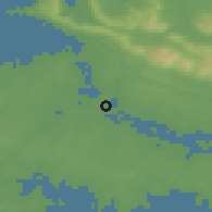 Shaded relief of the 49 km around Goose Green, drawn from the GMTED2010 grid