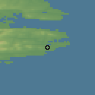 Shaded relief of the 49 km around Port Stanley, drawn from the GMTED2010 grid