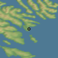 Shaded relief of the 44 km around Æðuvík, drawn from the GMTED2010 grid