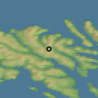 Shaded relief of the 44 km around Syðradalur, drawn from the GMTED2010 grid