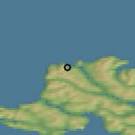 Shaded relief of the 44 km around Tjørnuvík, drawn from the GMTED2010 grid