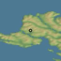 Shaded relief of the 44 km around Vestmanna, drawn from the GMTED2010 grid